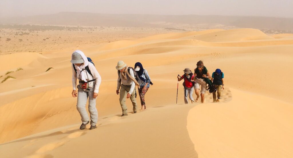 Marcheurs dans le désert mauritanien