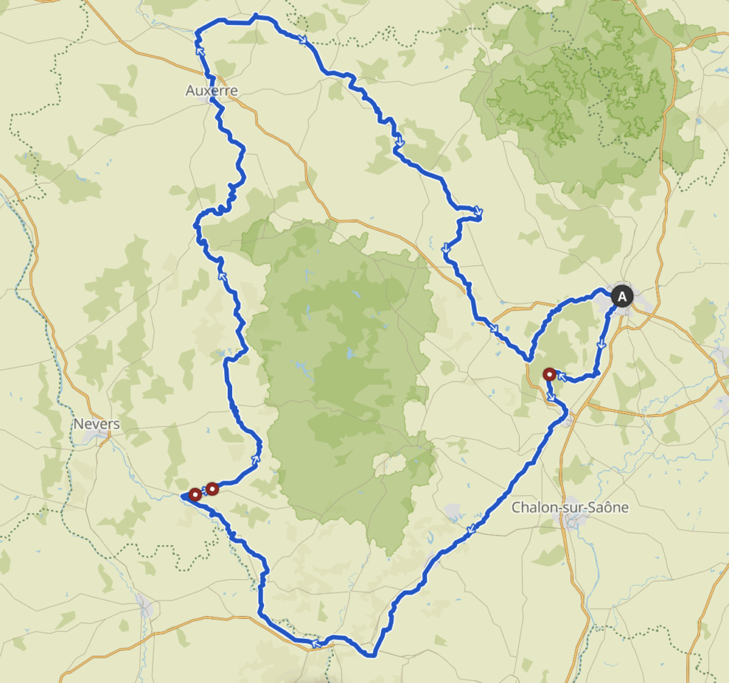 Carte Tour de Bourgogne à vélo
