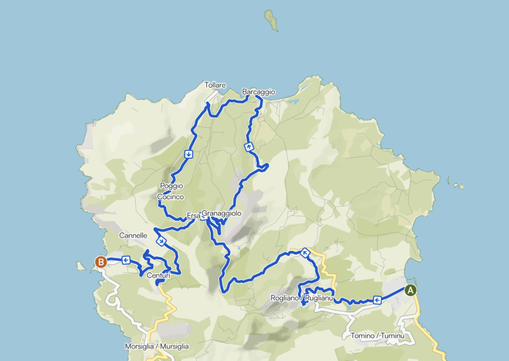 Carte tour du Cap Corse à vélo, étape 2
