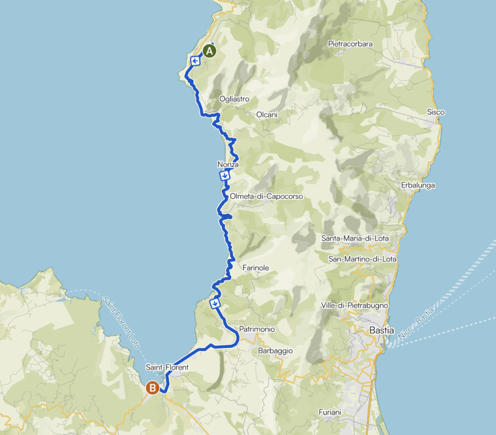 Carte tour du Cap Corse à vélo étape 4