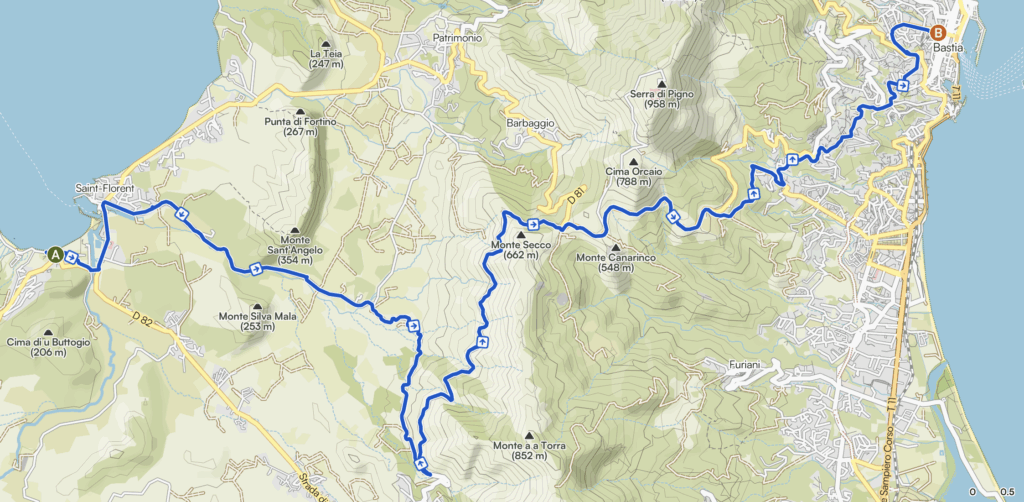 Carte tour du Cap Corse à vélo étape 5