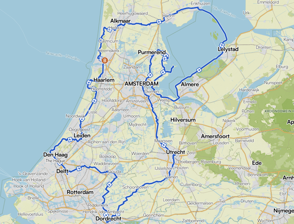 Carte itinéraire Pays-Bas à vélo